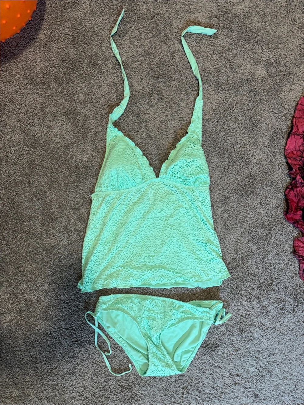 Lace Halter Cami & Bikini Set - Mint